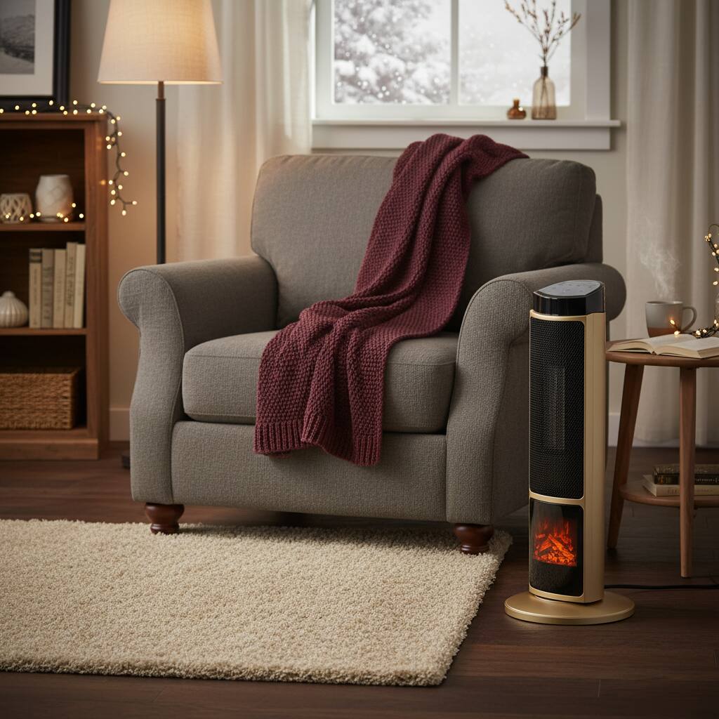 Angle. AOITUN - 23inch Space Heater 3D Hyper-Realistic Flame with Remote, 1500W Electric Ceramic Tower Heater.