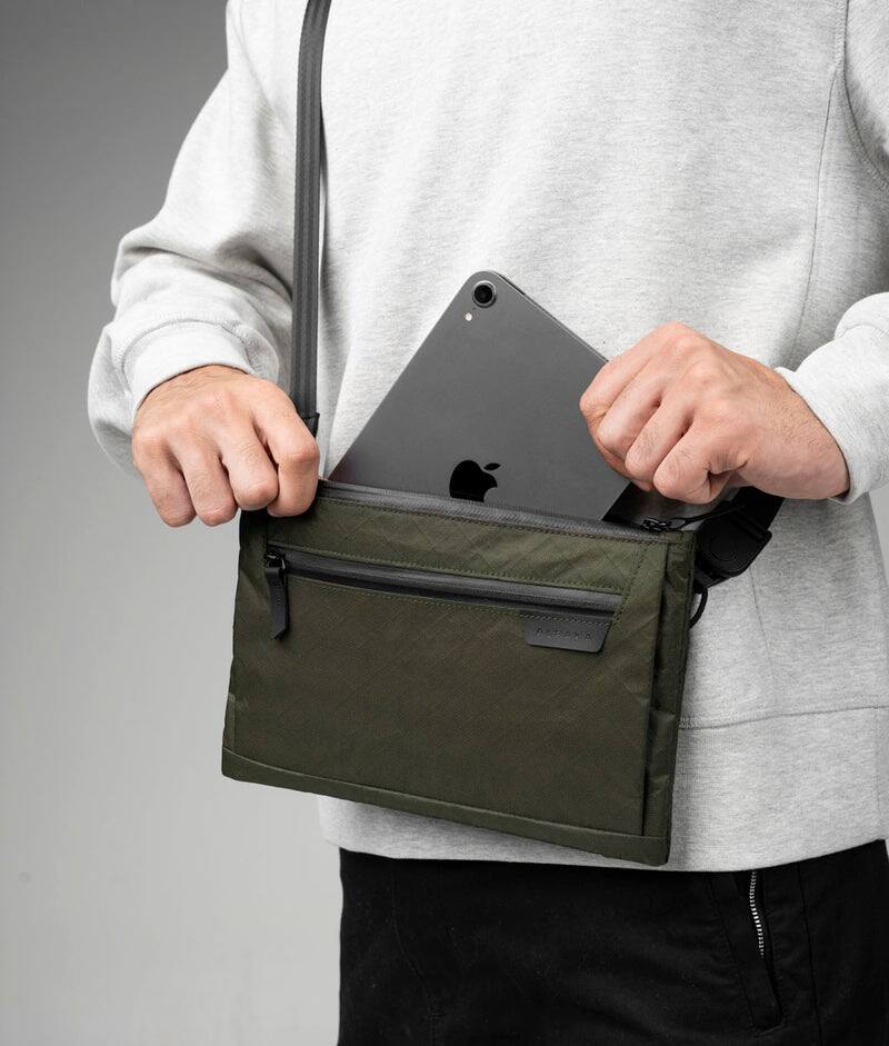 Back. ALPAKA - Zip Pouch Max V2 Wallet Pouch, 2L Slim EDC Organizer Sling, Fits iPad Mini, YKK AquaGuard - Green Ultradyne 100D.