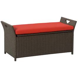 Resenkos - 29 Gallon Wicker Bench, Outdoor PE Rattan Storage Box, 2-in-1 Large Rectangular Garden Seat, Handles - Red