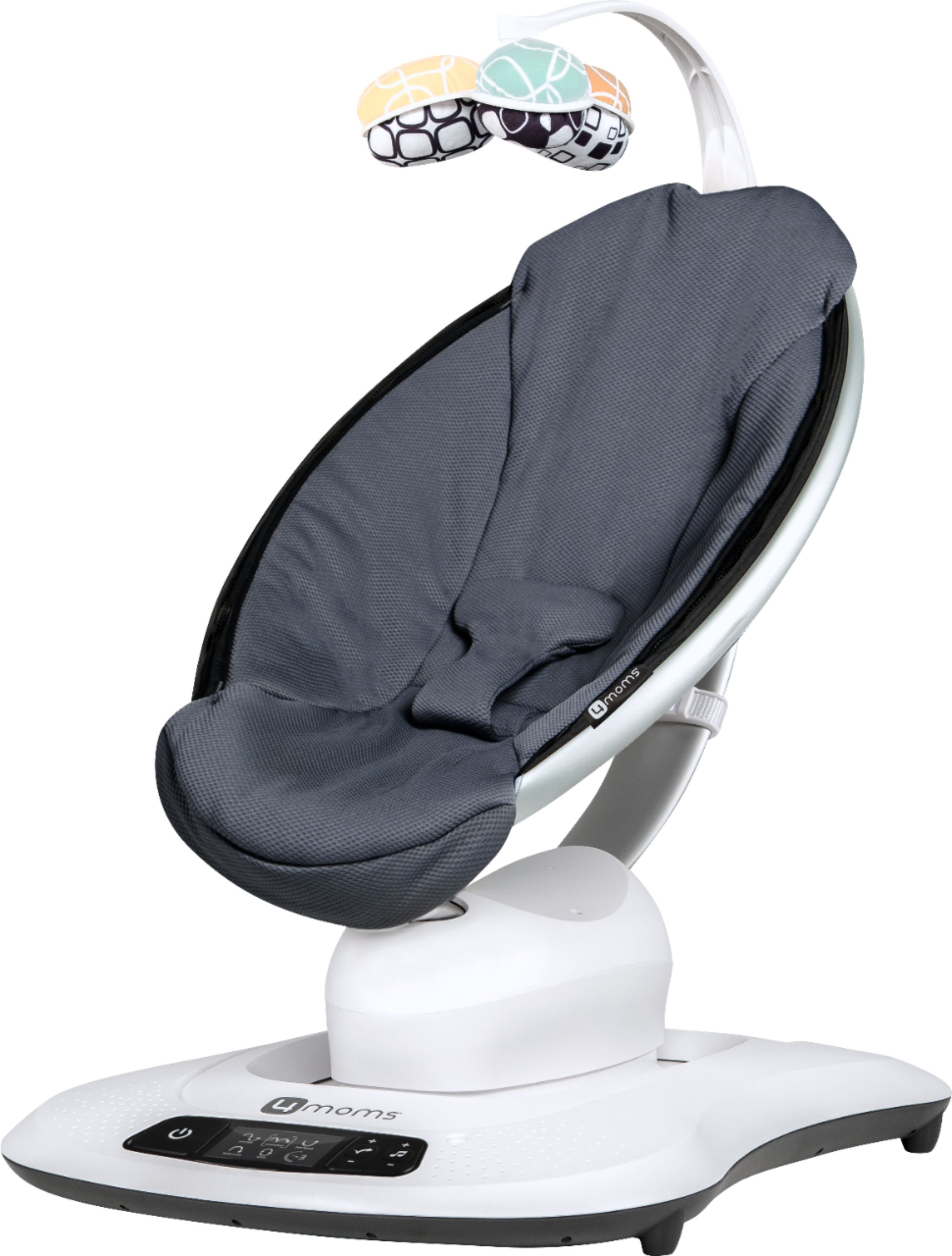 Angle View: 4moms® rockaRoo® infant seat | Compact Baby Swing | Dark Grey Cool Mesh