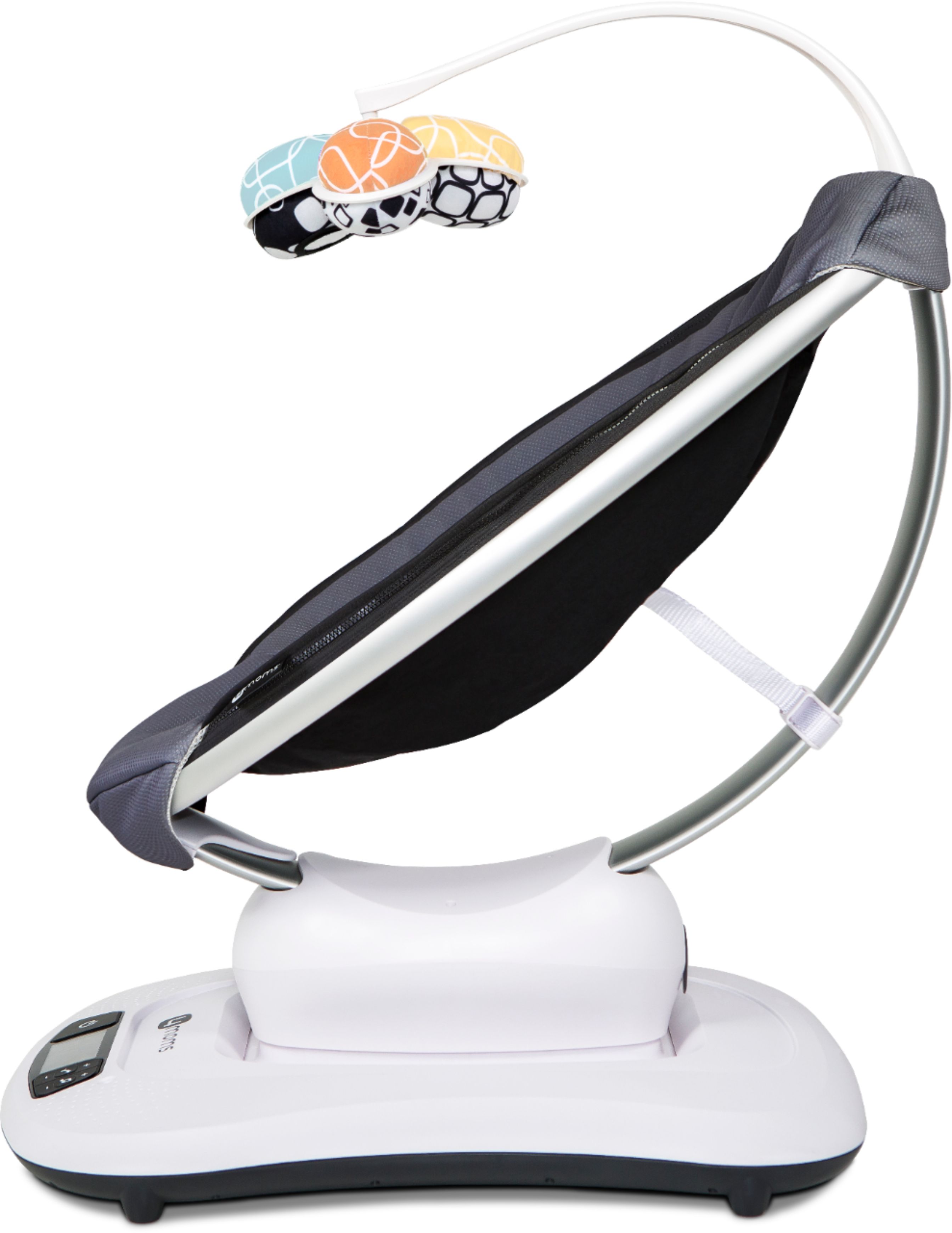 Left View: 4moms® mamaRoo®4 | 5 unique motions | Bluetooth Enabled Baby Swing | Dark Grey Cool Mesh