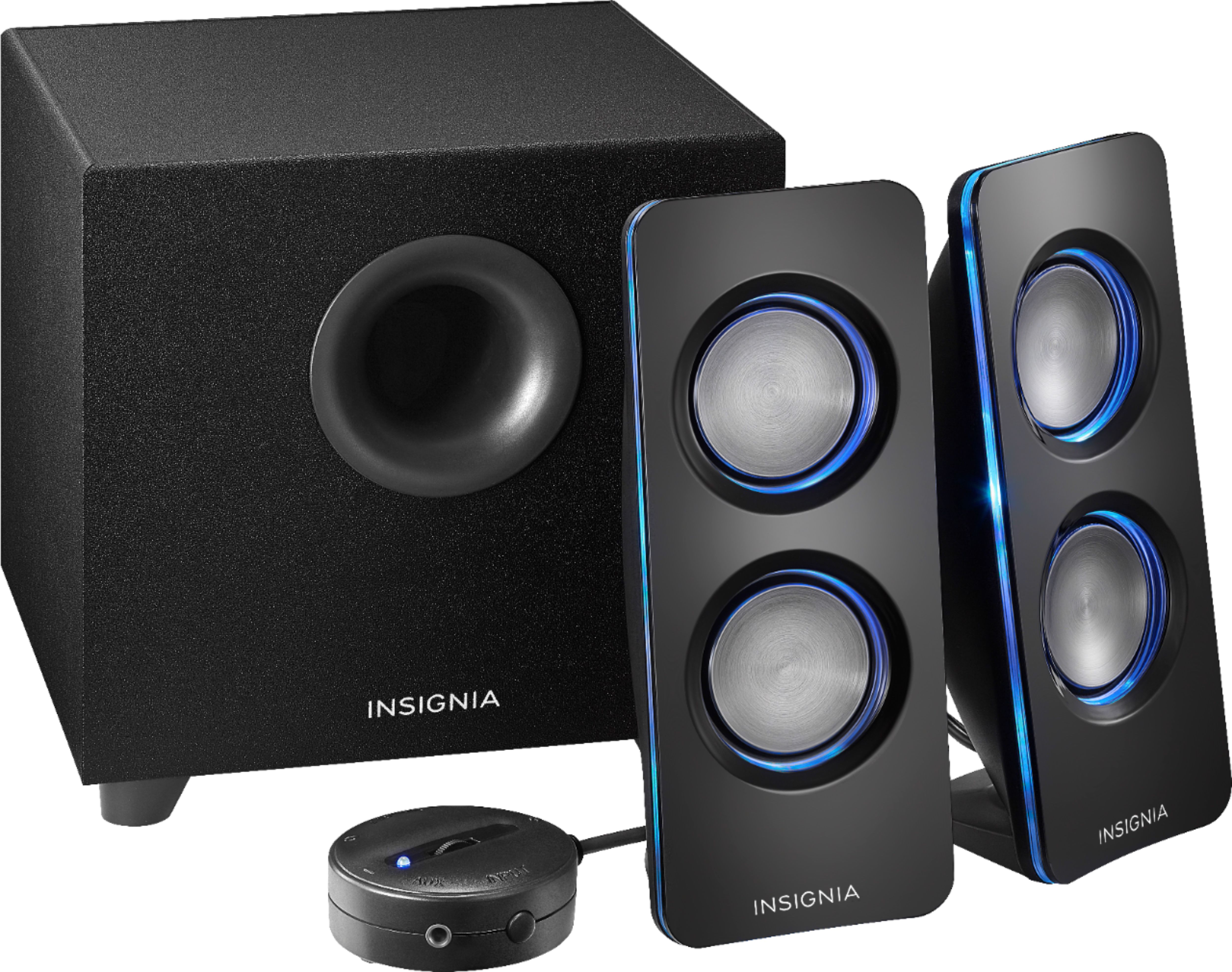 Angle View: Insignia™ - 2.1 Bluetooth Lighted Speaker System (3-Piece) - Black