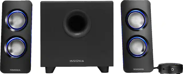 Front. Insignia™ - 2.1 Bluetooth Lighted Speaker System (3-Piece) - Black.