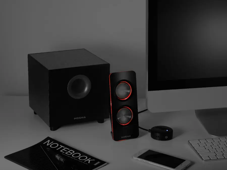 Insignia 2 1 bluetooth lighted speaker system 3 piece black ns