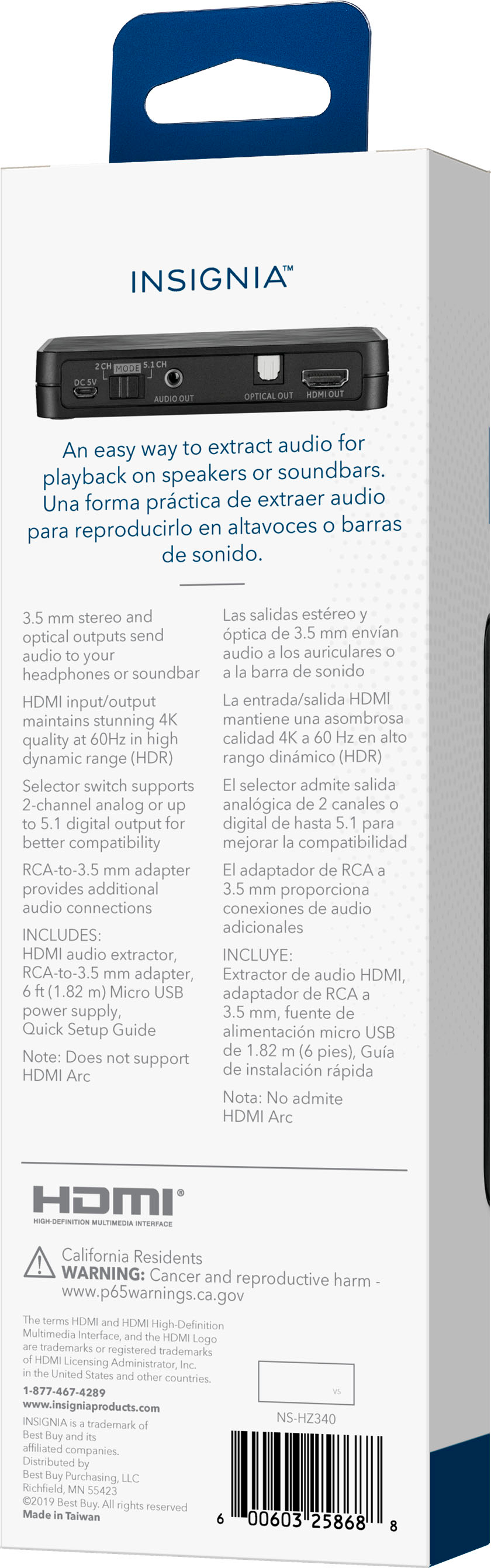Impedir Comiendo Presentador Insignia™ HDMI Audio Extractor with 4K @ 60Hz / HDR Support Black NS-HZ340  - Best Buy