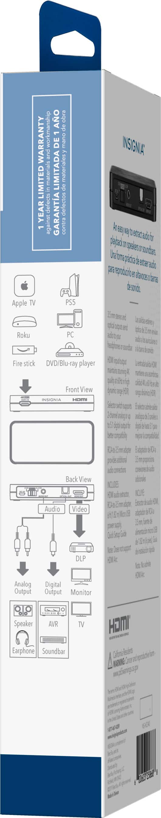 Alt View 15. Insignia™ - HDMI Audio Extractor with 4K @ 60Hz / HDR Support - Black.