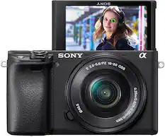 Front. Sony - Alpha a6400 Mirrorless Camera with E PZ 16-50mm f/3.5-5.6 OSS Lens - Black.