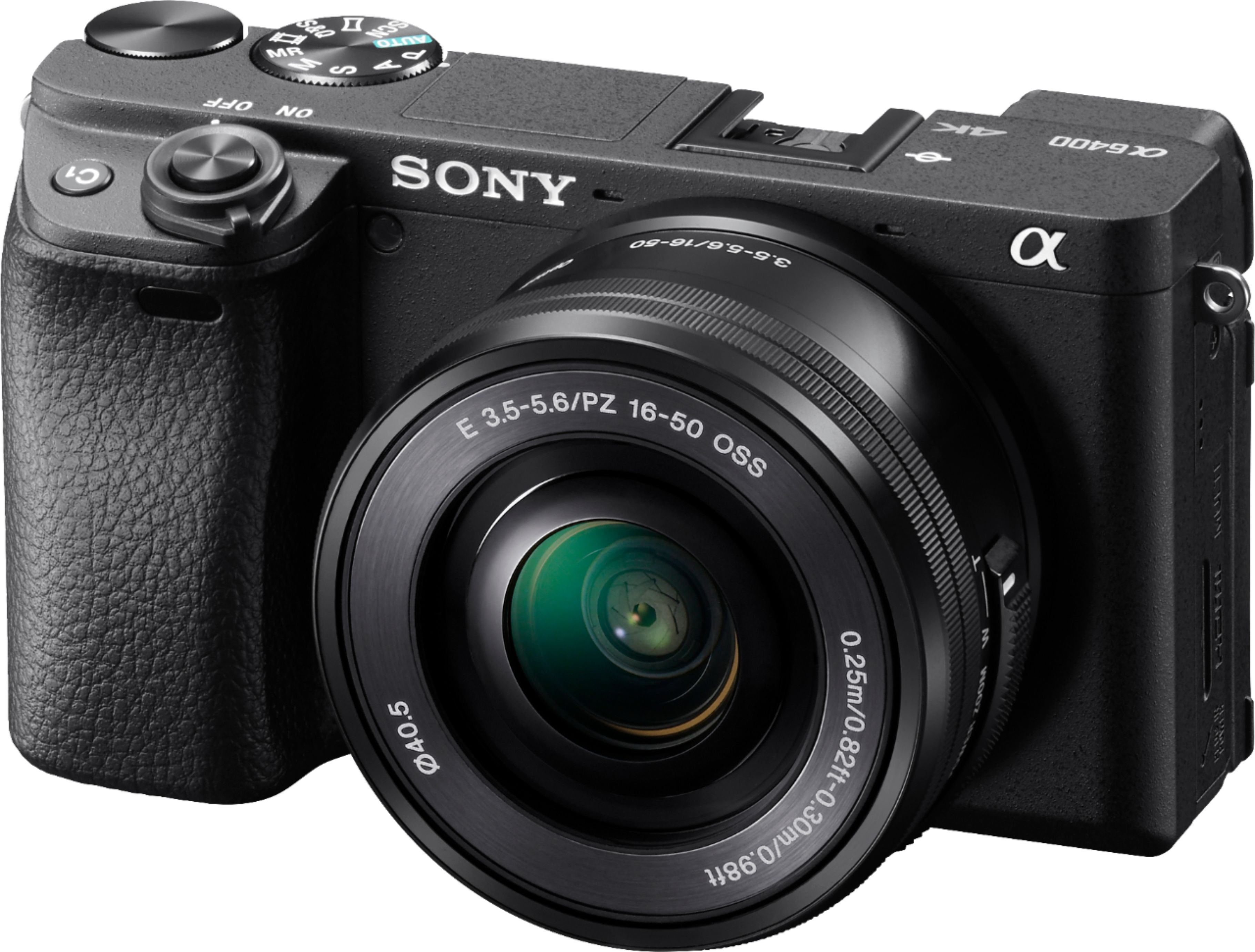 Left View: Sony - Alpha a6400 Mirrorless Camera with E PZ 16-50mm f/3.5-5.6 OSS Lens - Black