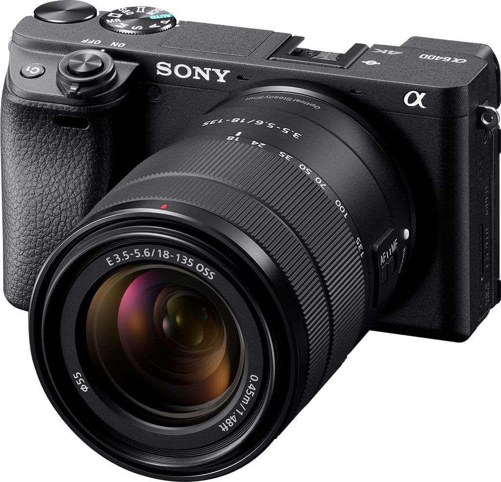 Left. Sony - Alpha a6400 Mirrorless 4K Video Camera with E 18-135mm f/3.5-5.6 OSS Lens - Black.