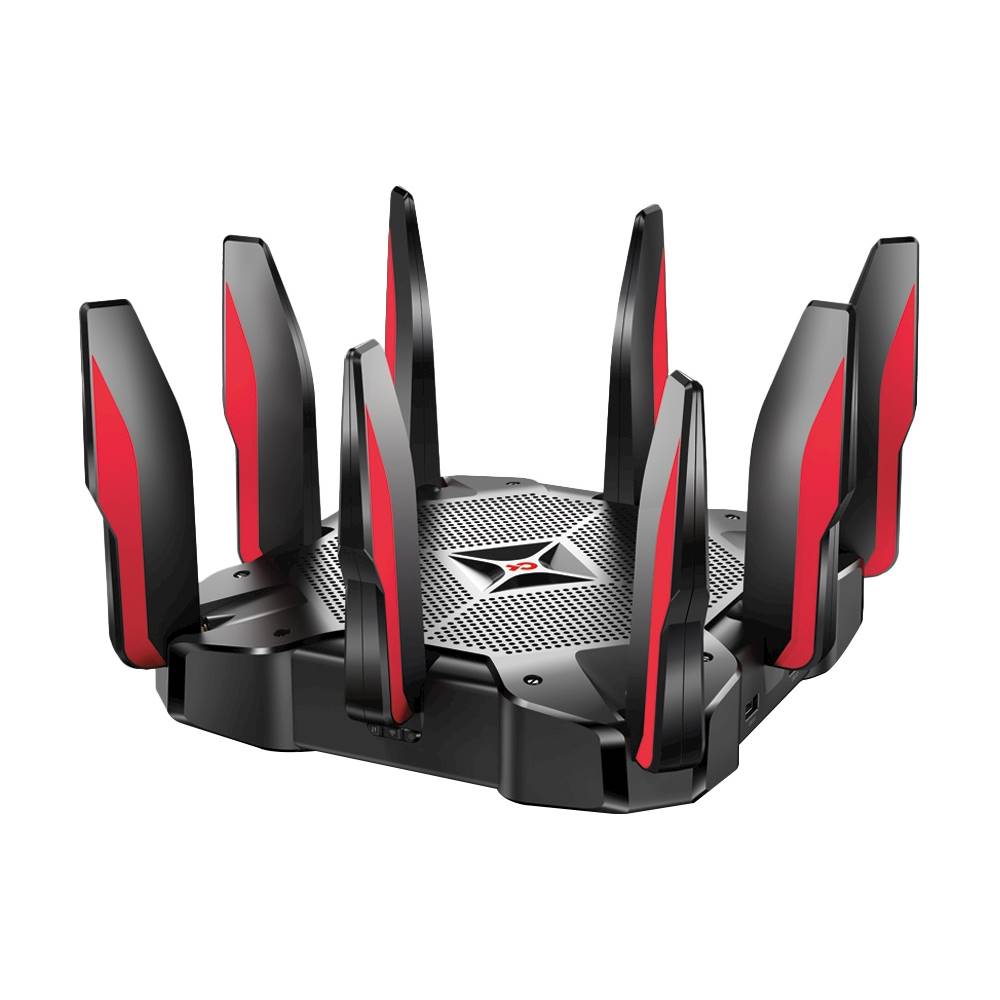 Left View: TP-Link - Archer AC5400 Tri-Band Wi-Fi 5 Gaming Router - Black/Red