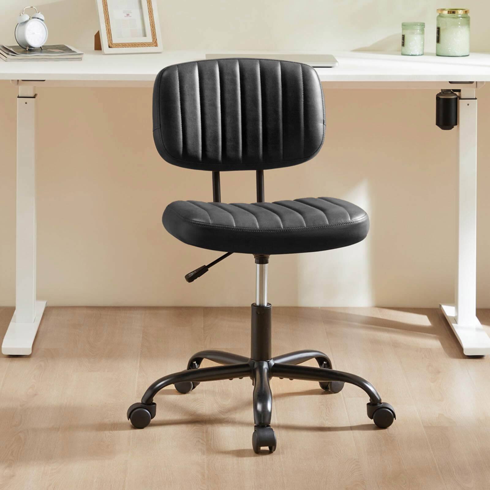 Angle. Spaco - Spaco Ergonomic PU Leather Low Back Office Chair, Small Space Adjustable Height 360 Swivel Rolling Task Chair No Arms - Black.