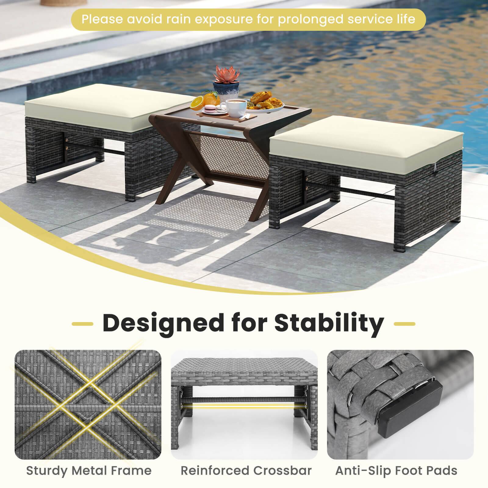 Please avoid rain exposure for prolonged service life

Designed for Stability

Sturdy Metal Frame
Reinforced Crossbar
Anti-Slip Foot Pads