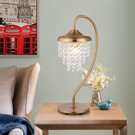 Parrot Uncle - 21" Modern Arched Table Lamp with Hanging Crystal and Dimmable Switch - Gold