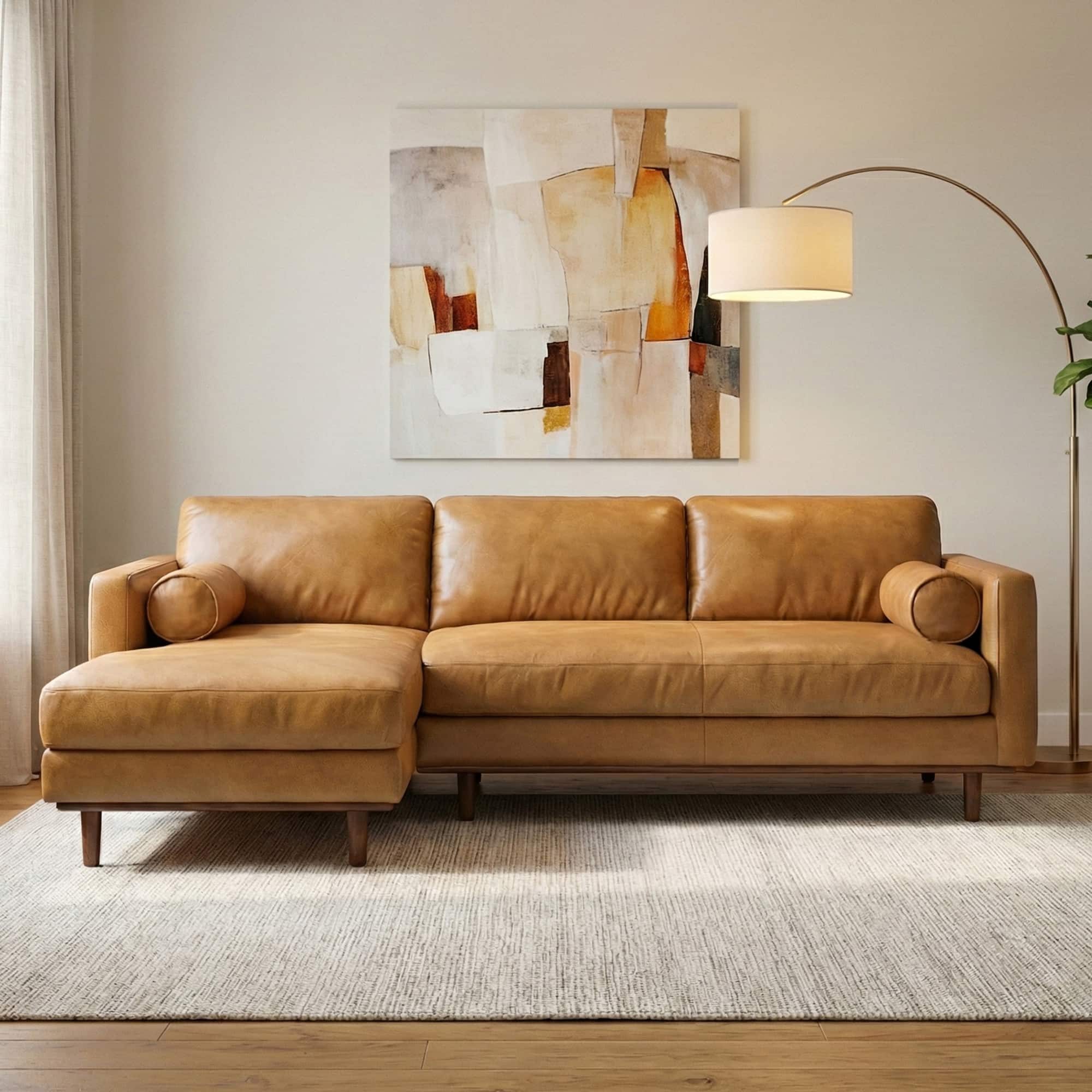 Simpli Home - Morrison Mid Century Left Sectional 102 inch Wide Sofa Sectional in Sienna Genuine Leather - Sienna