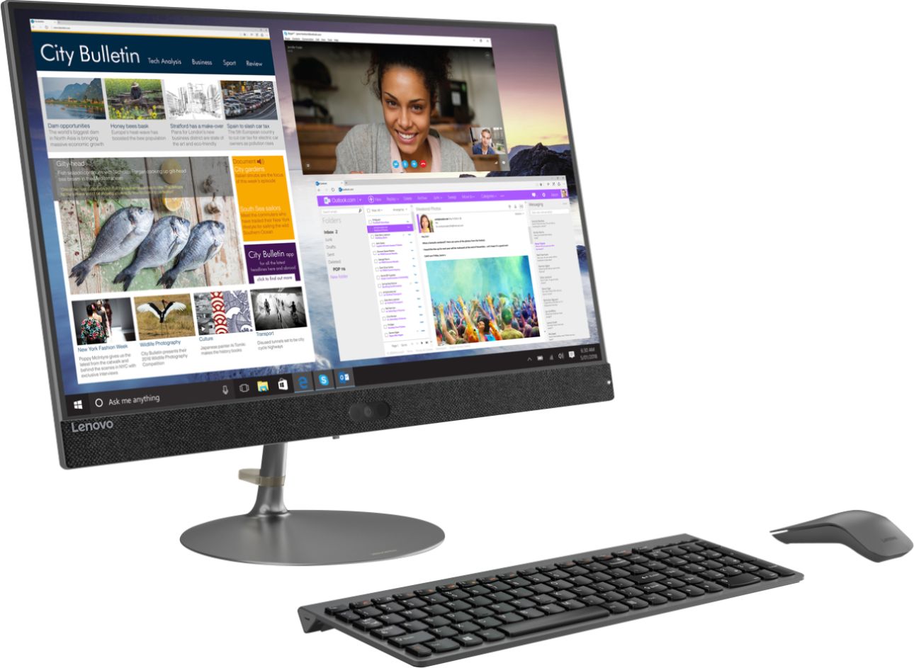 Angle View: Lenovo - IdeaCentre 730S 23.8" Touch-Screen All-In-One - Intel Core i7 - 8GB Memory - 256GB Solid State Drive - Iron Gray