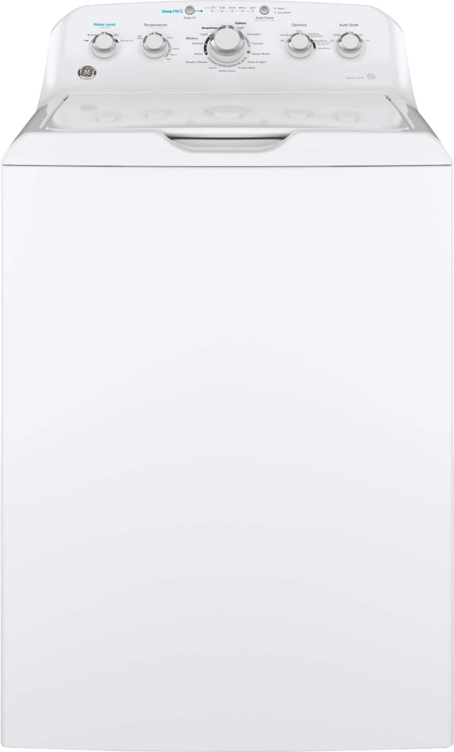 Front. GE - 4.5 cu ft Top Load Washer with Precise Fill, Deep Fill, Deep Clean and Deep Rinse - White.