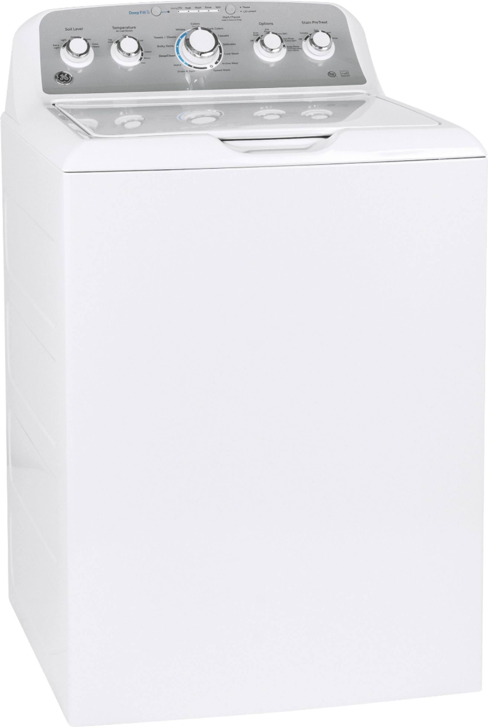 Angle. GE - 4.6 Cu. Ft.  Top Load Washer - White on White/Silver.