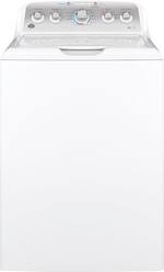 GE - 4.6 Cu. Ft. 13-Cycle Top-Loading Washer - White On White/Silver - Front_Standard