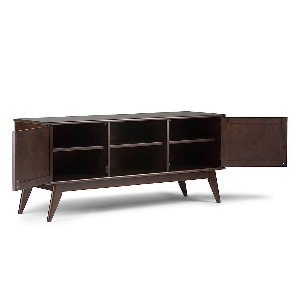 Left. Simpli Home - Draper SOLID HARDWOOD 60 inch Wide Mid Century Modern TV Media Stand in Medium Auburn Brown For TVs up to 65 inches - Medium Auburn Brown.