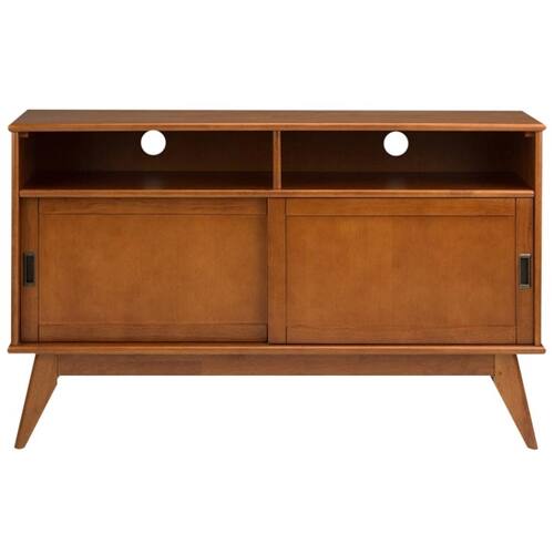 Front. Simpli Home - Draper Mid Century TV Cabinet for Most TVs Up to 60" - Teak Brown.