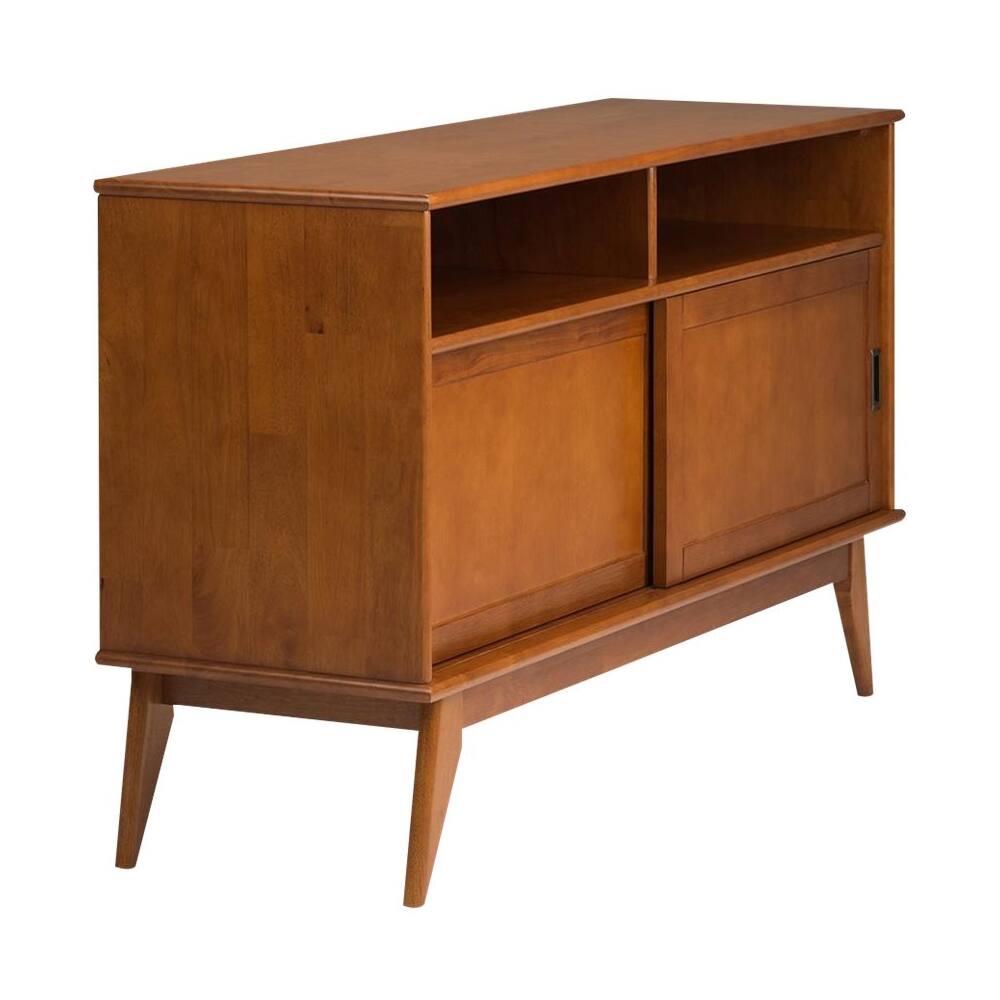 Left View: Simpli Home - Draper Mid Century TV Cabinet for Most TVs Up to 60" - Teak Brown