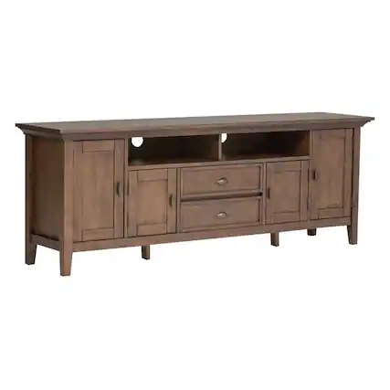 Front. Simpli Home - Redmond Solid Wood 72 inch Wide Transitional TV Media Stand For TVs up to 80 inches - Rustic Natural Aged Brown.