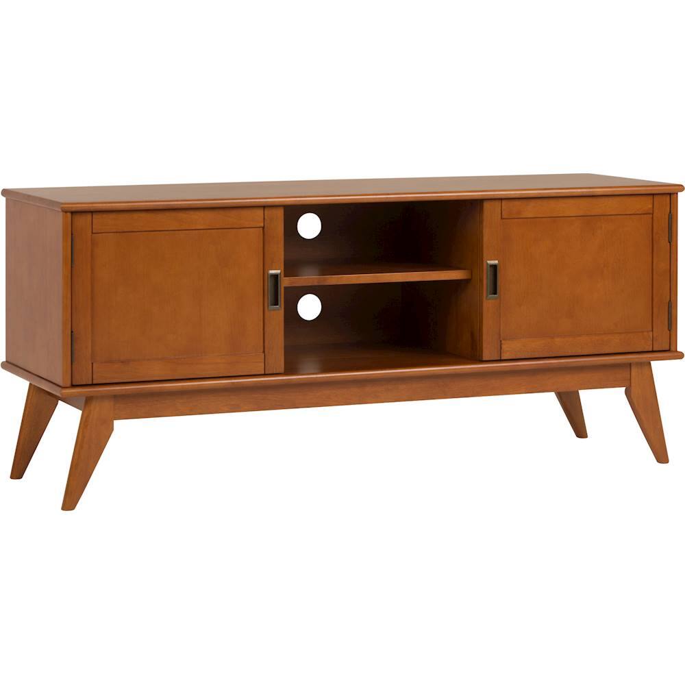 Angle. Simpli Home - Draper Mid Century TV Cabinet for Most TVs Up to 66" - Teak Brown.