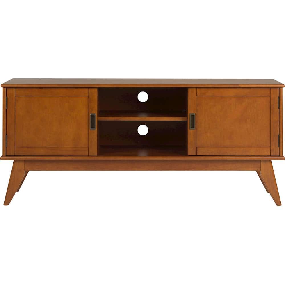 Front. Simpli Home - Draper Mid Century TV Cabinet for Most TVs Up to 66" - Teak Brown.