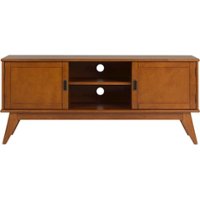 Simpli Home - Draper Mid Century TV Cabinet for Most TVs Up to 66" - Teak Brown - Front_Zoom
