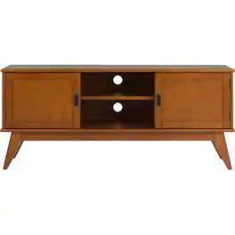 Simpli Home - Draper Mid Century TV Cabinet for Most TVs Up to 66" - Teak Brown