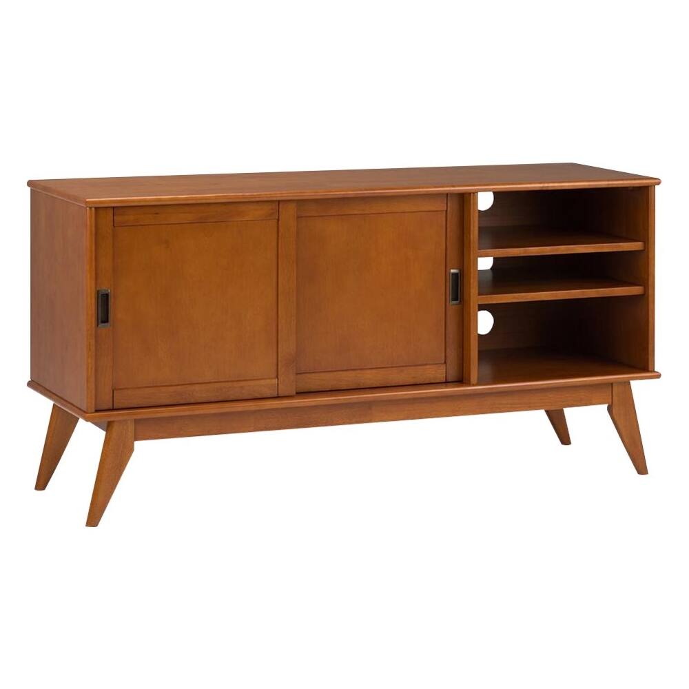 Alt View 11. Simpli Home - Draper SOLID HARDWOOD Mid Century Medium TV Media Stand in Teak Brown For TVs up to 65 inches - Teak Brown.