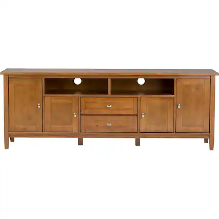 Front. Simpli Home - Warm Shaker TV Cabinet for Most TVs Up to 80" - Honey Brown.