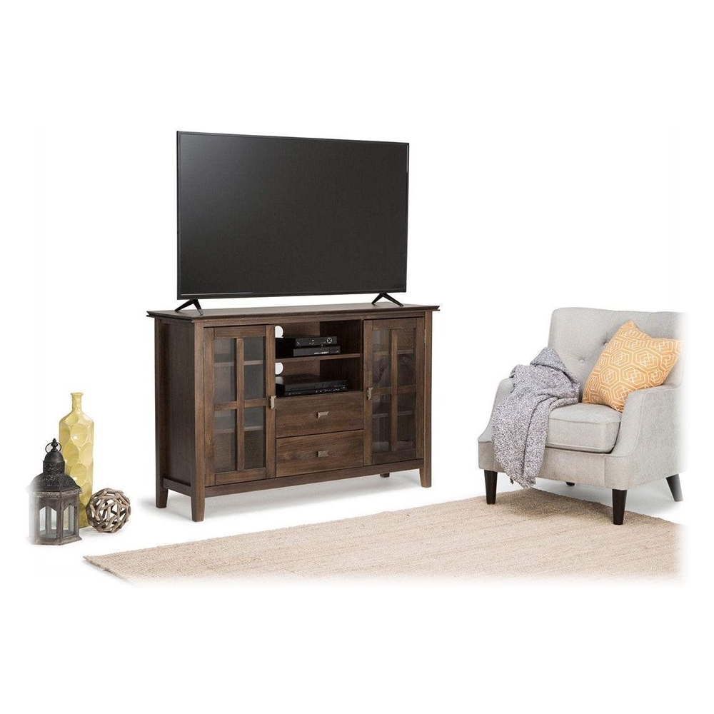 Left View: Simpli Home - Skyler TV Stand for Most TVs Up to 66" - Dark Cognac Brown