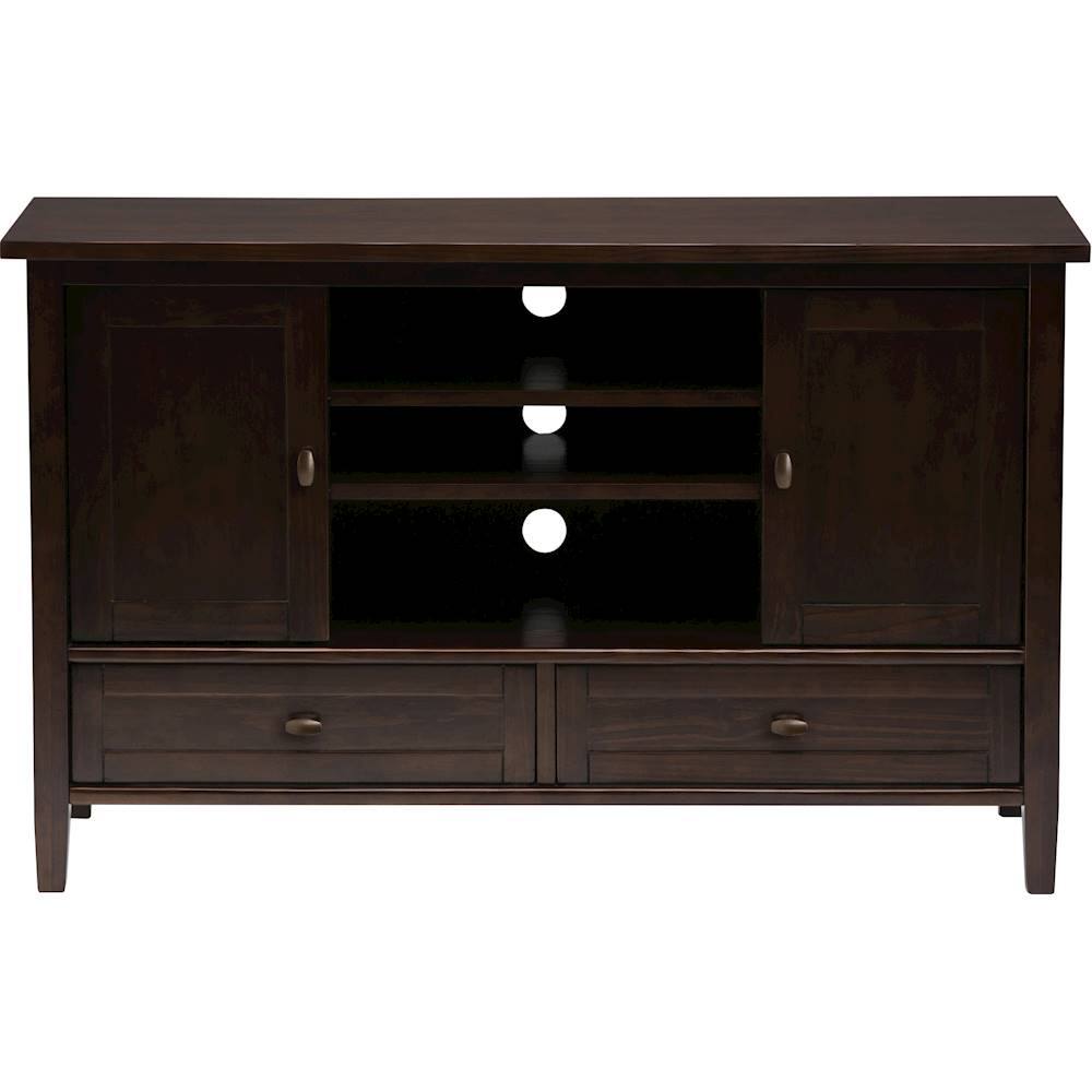 Front. Simpli Home - Warm Shaker Solid Wood 47 inch Wide Transitional TV Media Stand For TVs up to 50 inches - Tobacco Brown.