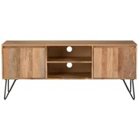 Simpli Home - Hunter Solid Mango Wood 60 inch Wide Industrial TV Media Stand For TVs up to 65 inches - Natural - Front_Zoom