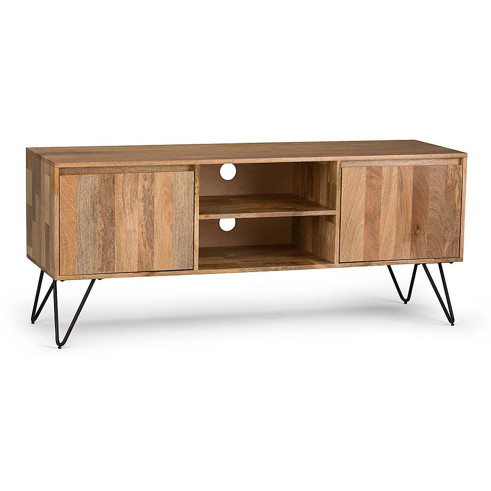 Left. Simpli Home - Hunter Solid Mango Wood 60 inch Wide Industrial TV Media Stand For TVs up to 65 inches - Natural.