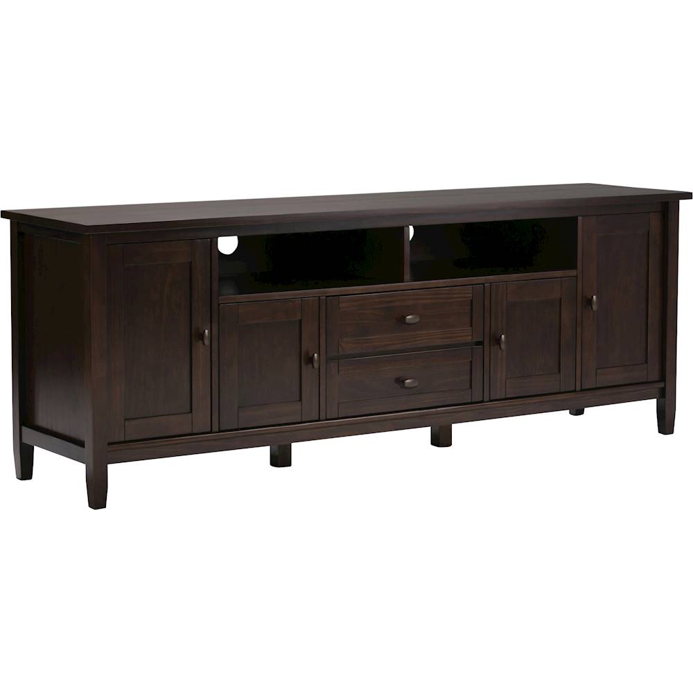 Angle View: Simpli Home - Warm Shaker SOLID WOOD 72 inch Wide Transitional TV Media Stand in Tobacco Brown For TVs up to 80 inches - Tobacco Brown