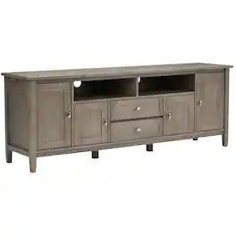 Simpli Home - Warm Shaker SOLID WOOD 72 inch Wide Transitional TV Media Stand in Distressed Grey For TVs up to 80 inches - Distressed Gray