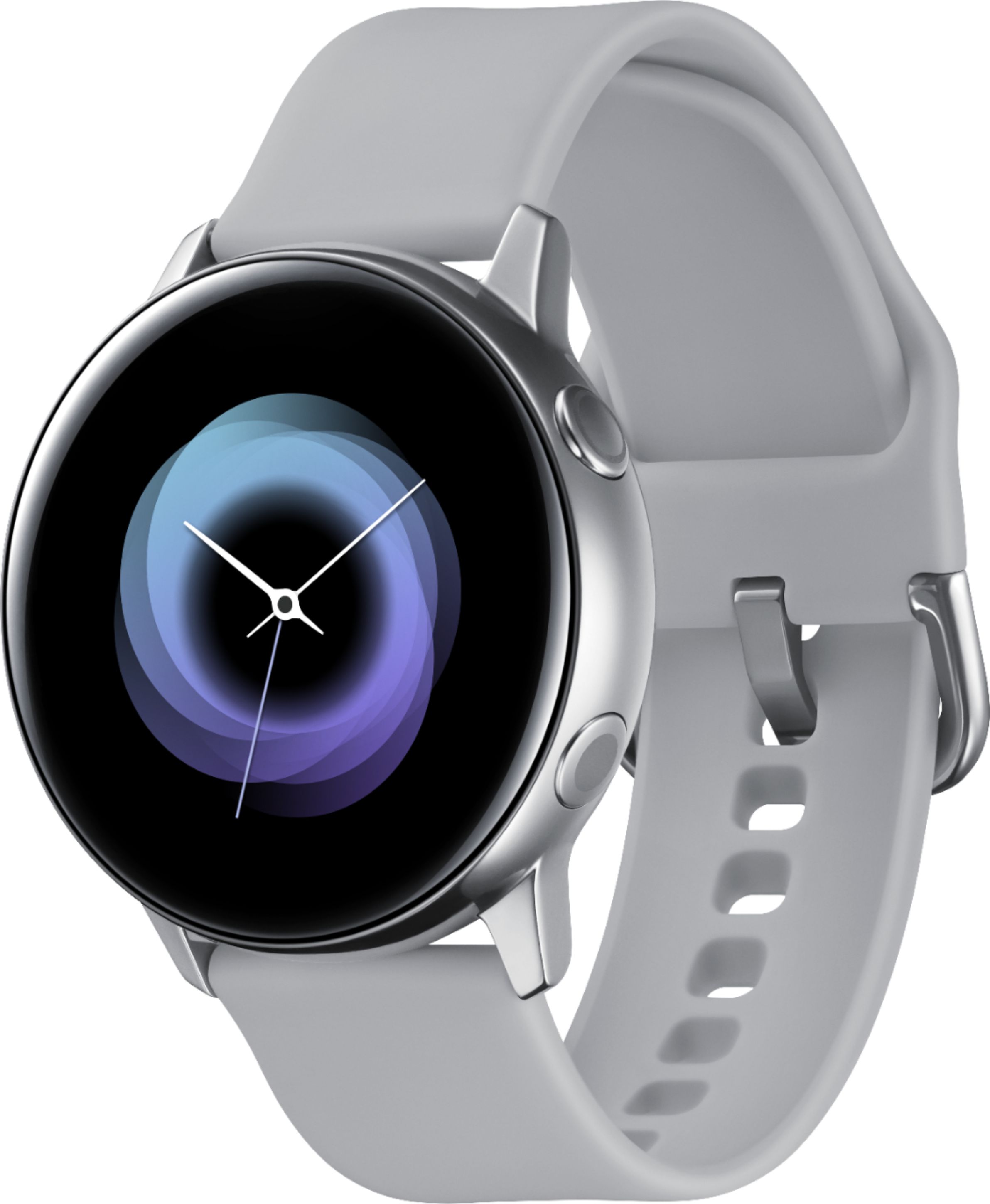 Left View: Samsung - Galaxy Watch Active Smartwatch 40mm Aluminum - Silver