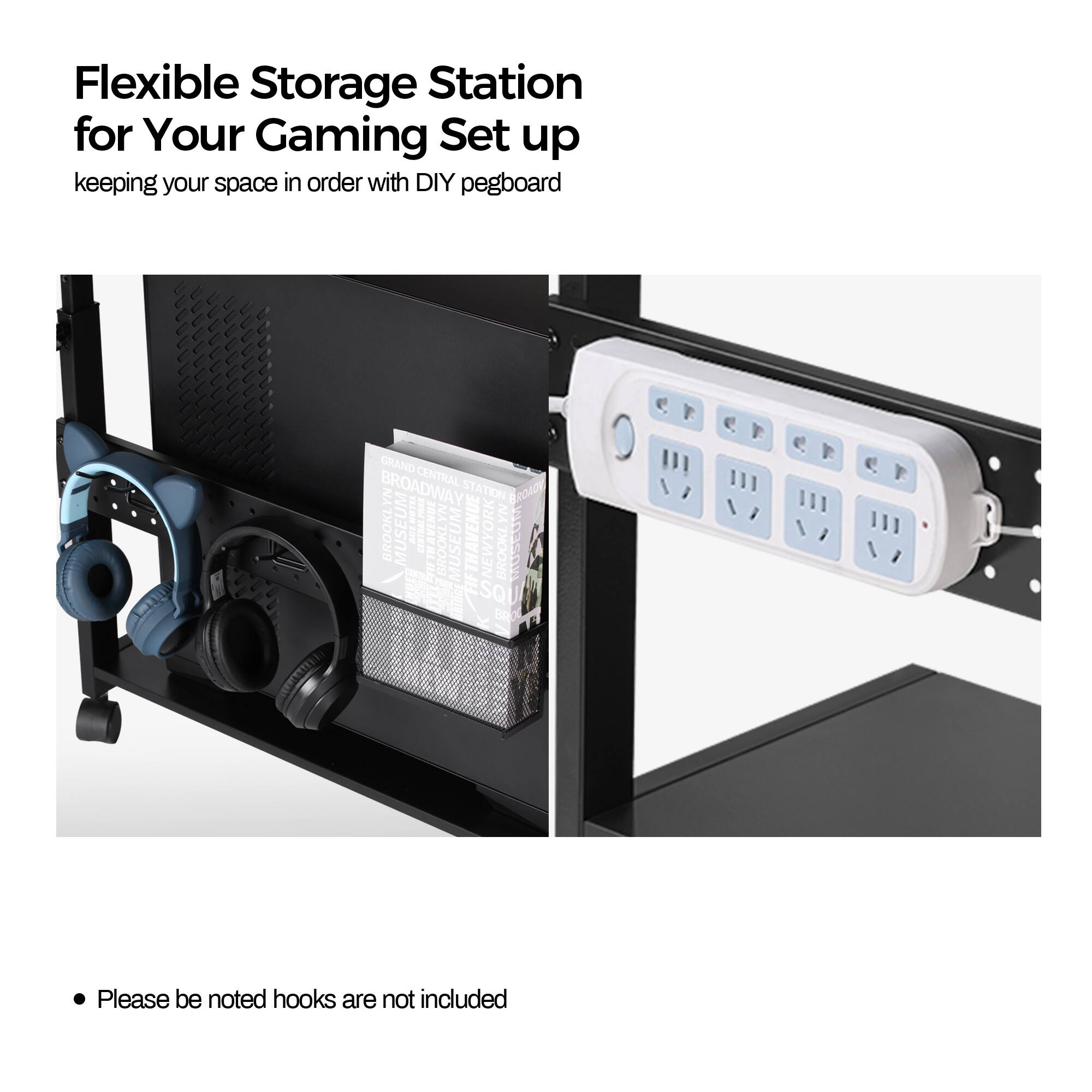 Flexible Storage Station for Your Gaming Set up  
keeping your space in order with DIY pegboard  

Please be noted hooks are not included