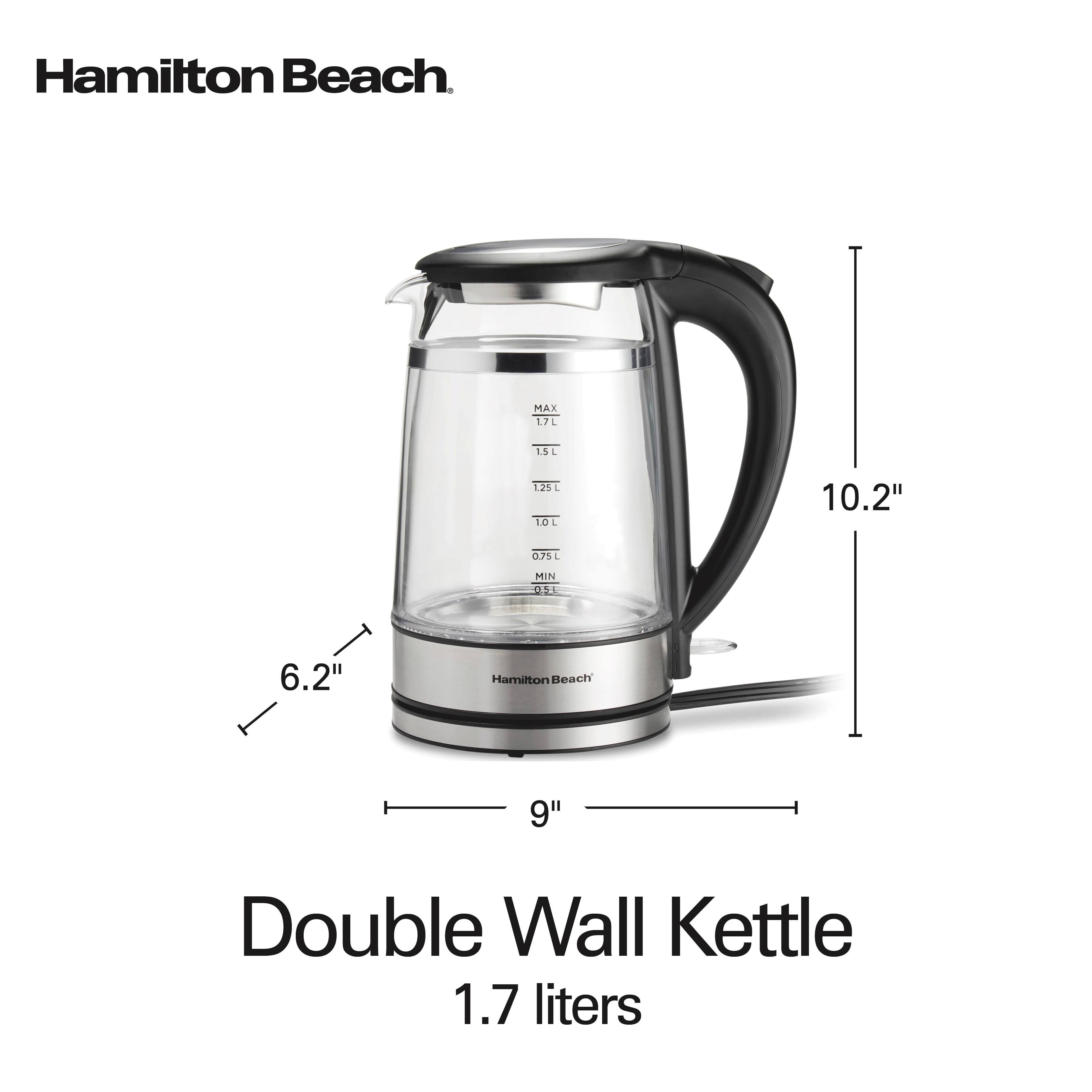 Hamilton Beach  
MAX 1.7L  
1.5L  
125L 10L  
10.2"  
0.75  
MIN 0.5L  
6.2"  
Hamilton Beach  
9"  
Double Wall Kettle 1.7 liters