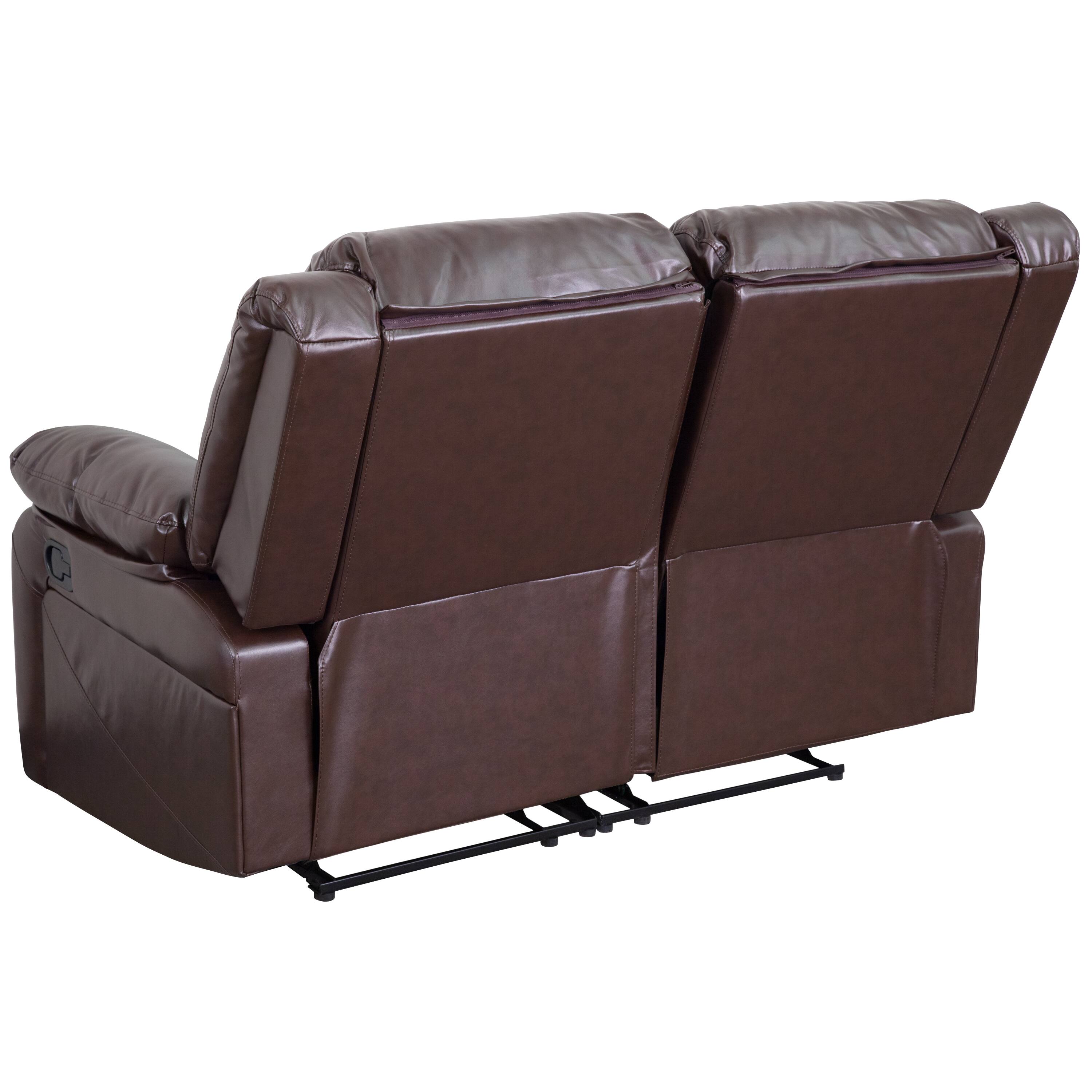 Alt View 5. Emma + Oliver - Bustle Back Loveseat with Two Built-In Recliners - Brown LeatherSoft.
