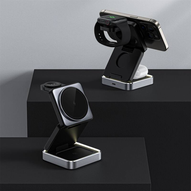 Alt View 2. RISOKEYS - Folding Wireless Charger - Phone Wireless Charging Stand, Watch Fast Charger, 3-in-1 Wireless Charger Station - Black.