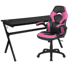 Emma + Oliver - Gaming Desk Bundle - Cup & Headphone Holders/Mouse Pad Top - Pink