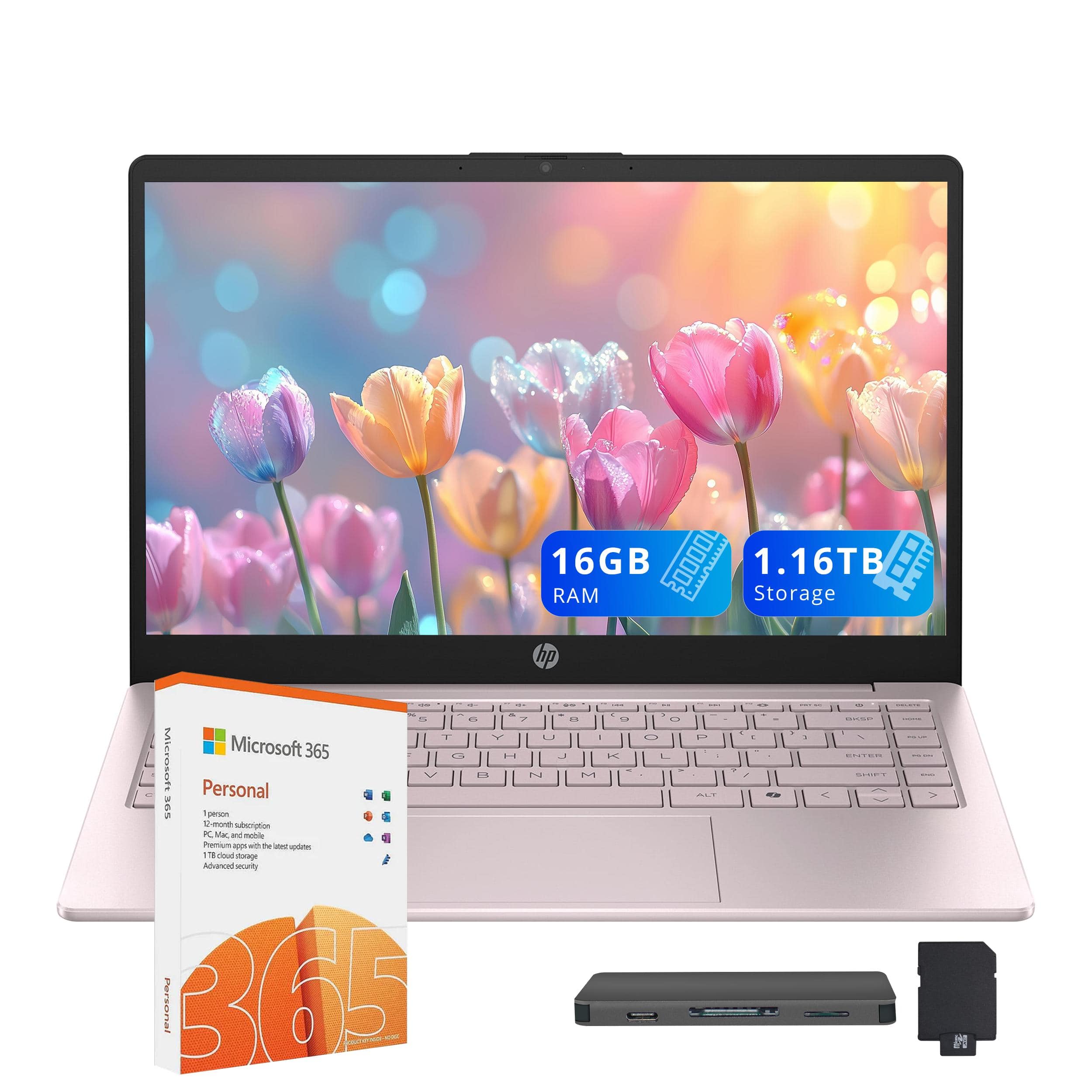 HP - Stream 14" HD Laptop,Intel N150 CPU,16GB RAM,128GB UFS+1TB Dock Set,UHD Graphics,1 Year Office 365,Win 11s - Pink
