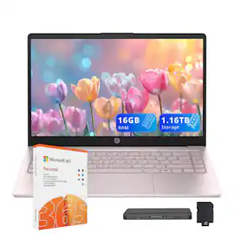 HP - Stream 14" HD Laptop,Intel N150 CPU,16GB RAM,128GB UFS+1TB Dock Set,UHD Graphics,1 Year Office 365,Win 11s - Pink