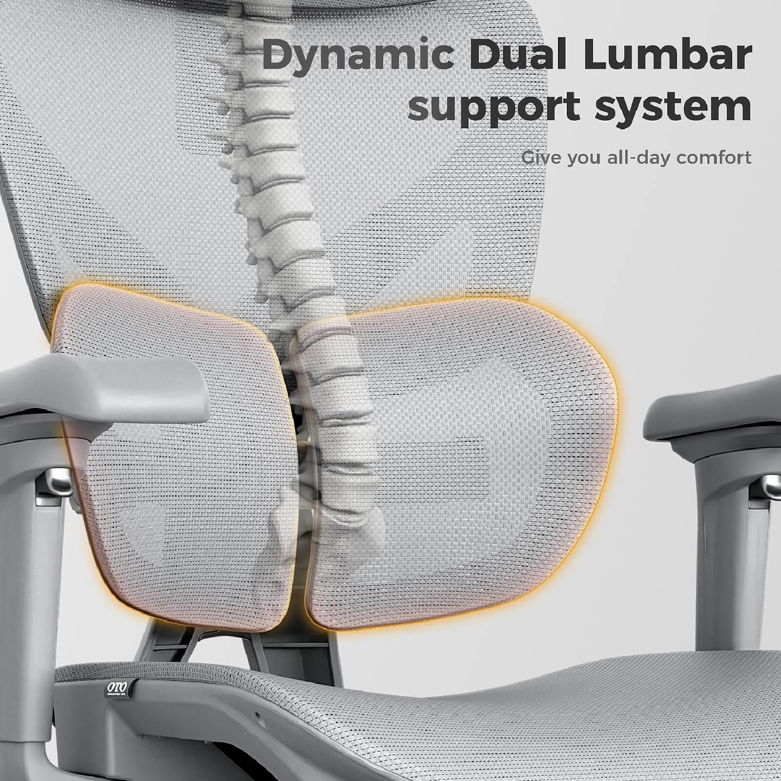 Dynamic Dual Lumbar support system  
Give you all-day comfort