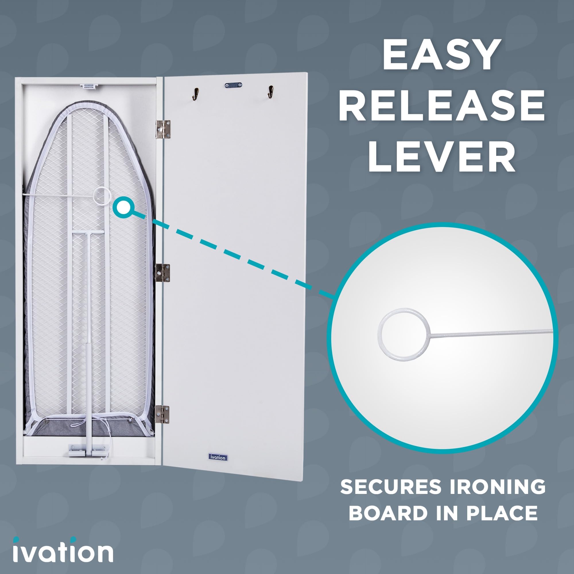 EASY RELEASE LEVER  
SECURES IRONING BOARD IN PLACE  

ivation