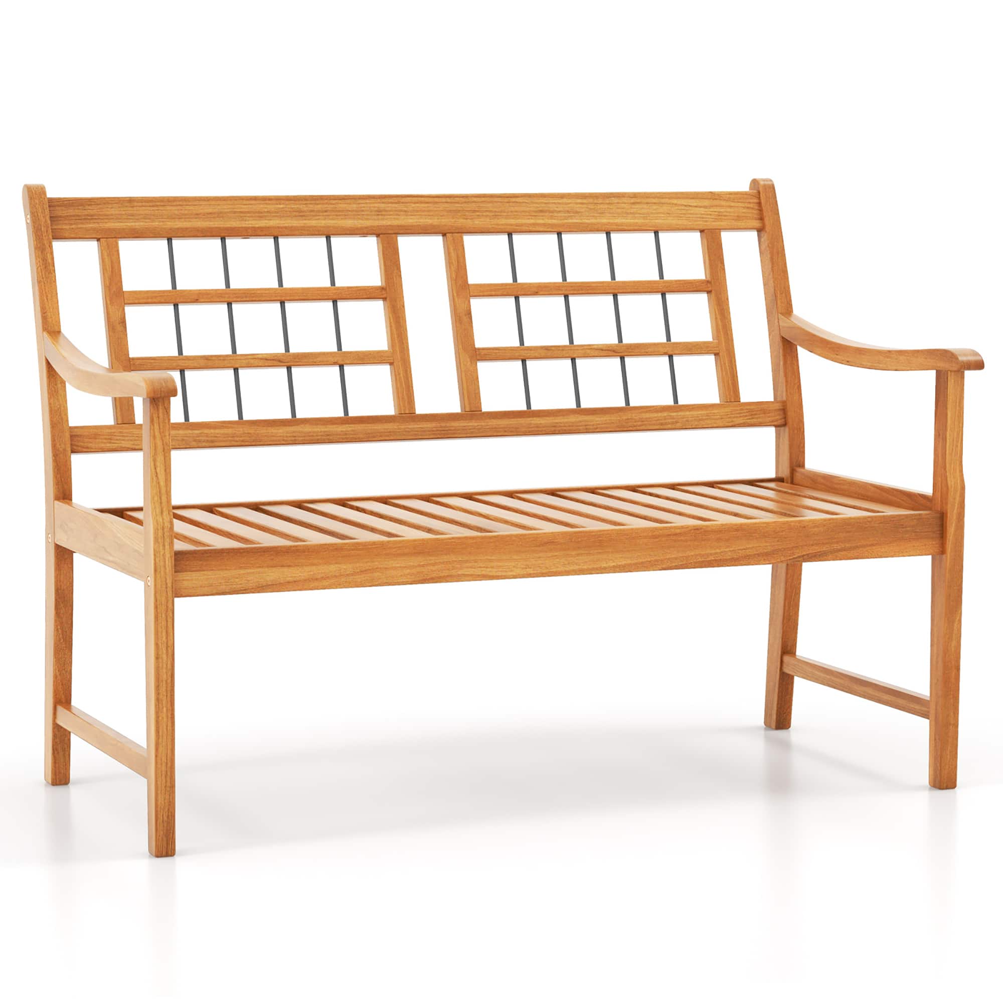 Gymax - Outdoor Acacia Wood Bench 2-Person Patio Bench w/ Slatted Seat & Backrest - Natural