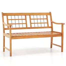 Gymax - Outdoor Acacia Wood Bench 2-Person Patio Bench w/ Slatted Seat & Backrest - Natural